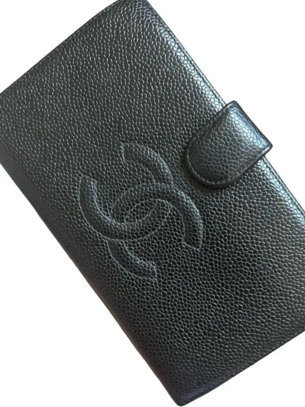 CHANEL Coco Caviar Leather Bi-Fold Long Wallet Black A13498